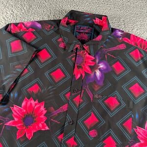 Retro Rifle Shirt Mens 2XL Black Pink Floral Bloom Short Sleeve Button Up